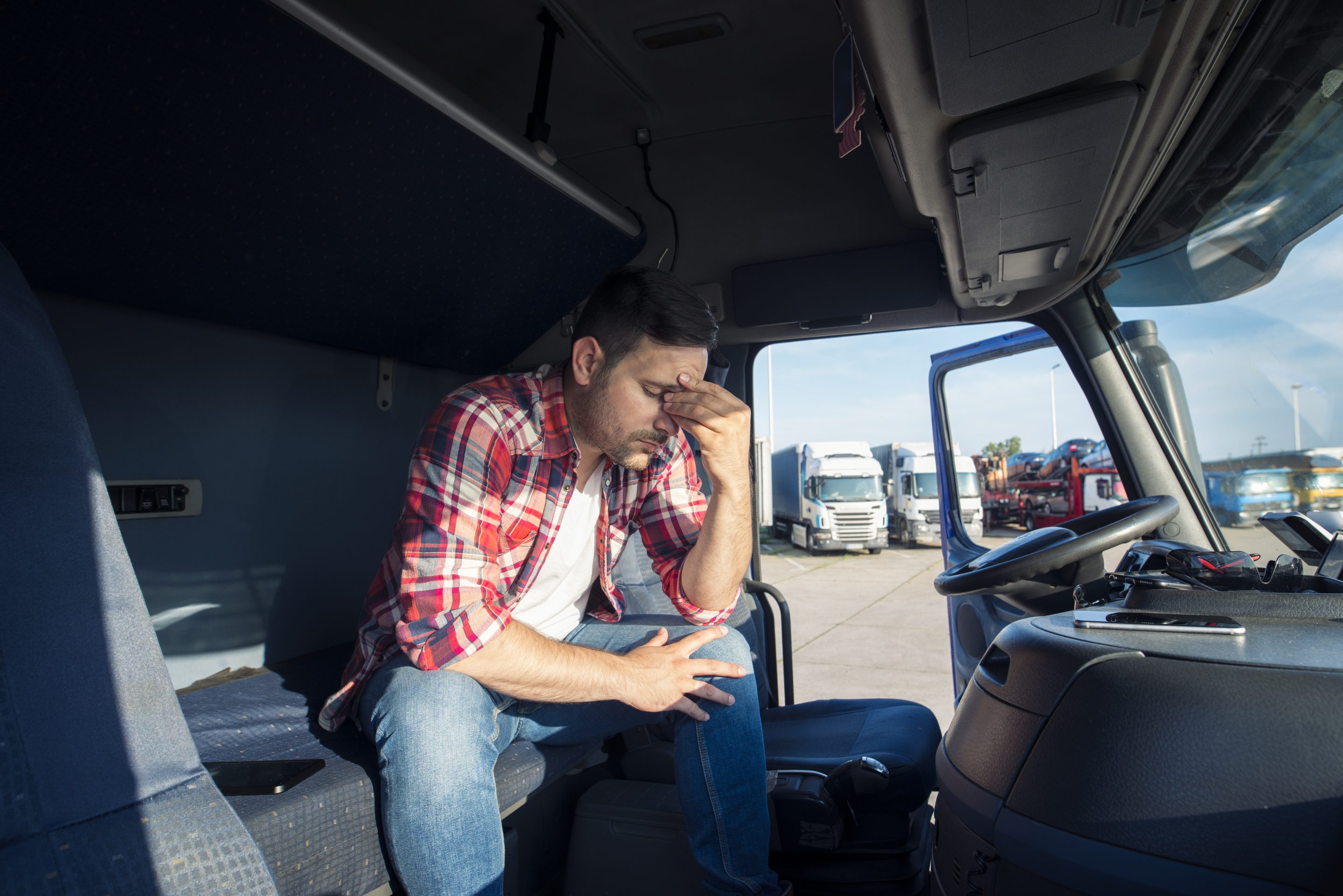 An upset rental truck driver