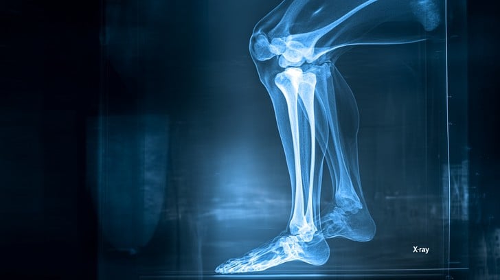 Lateral view X-ray of the lower leg bones and joints