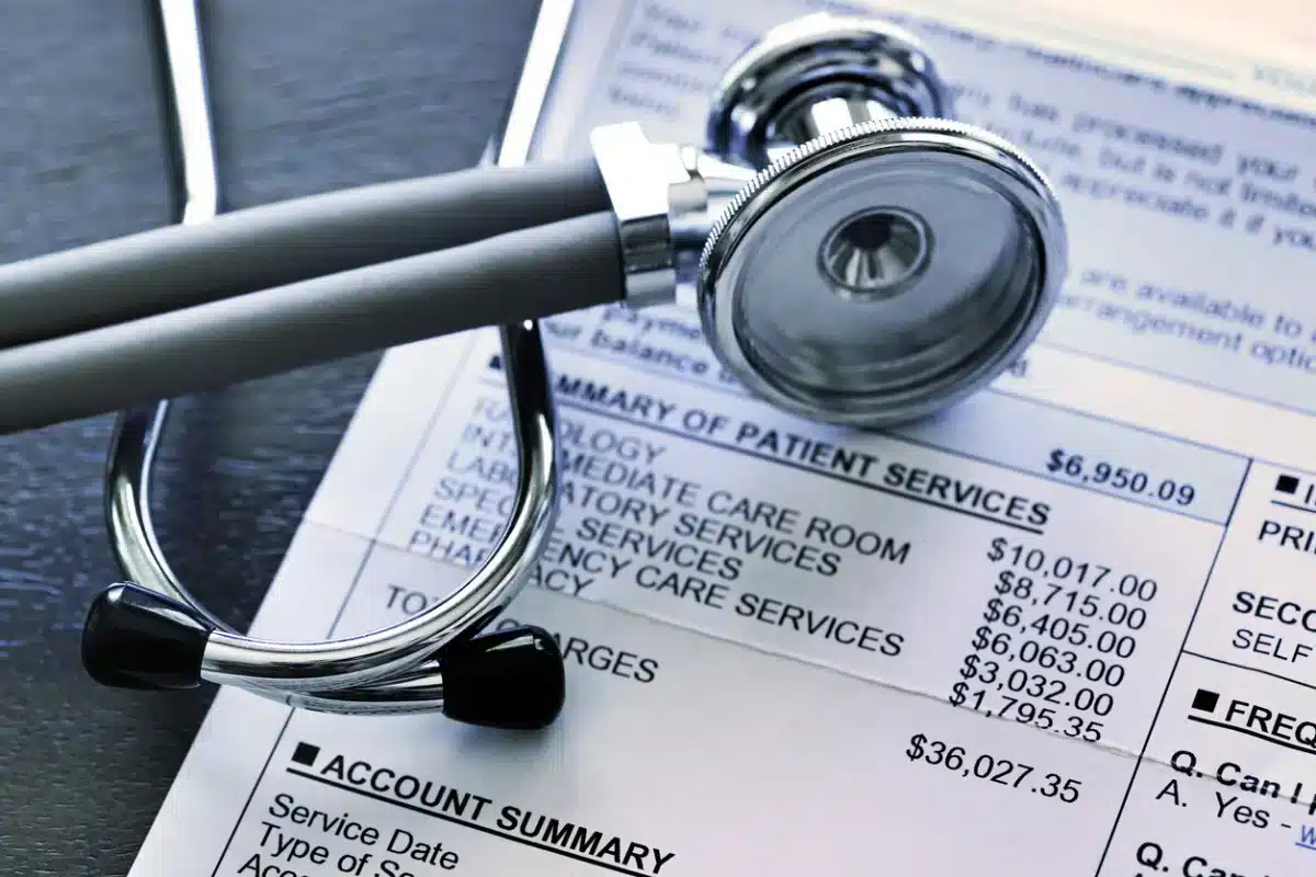Medical bill for emergency services used as evidence in a personal injury lawsuit, illustrating hospital lien resolution, medical debt recovery, and legal damages assessment